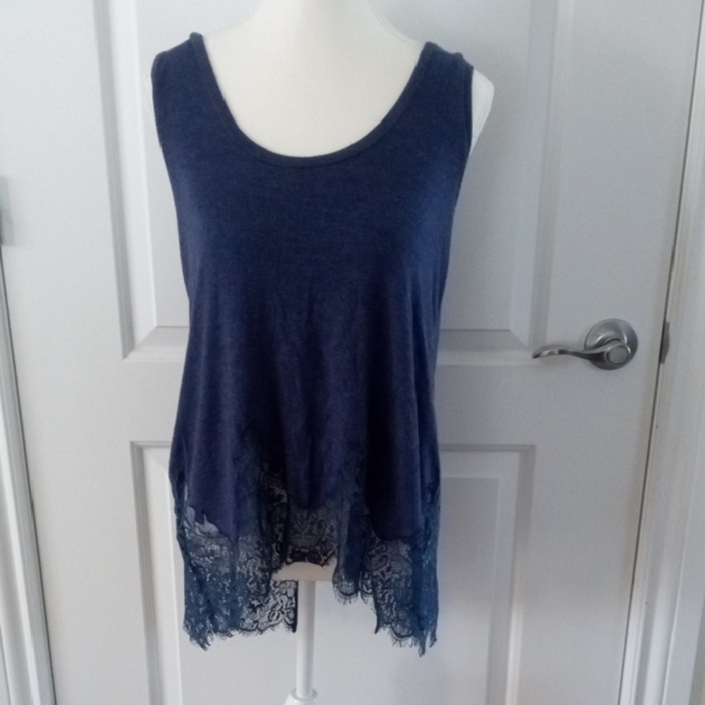 Jessica Simpson Deep Blue Lace Hem Tank Top